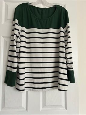 SHEIN Forest Green and White Striped Long-Sleeve Top